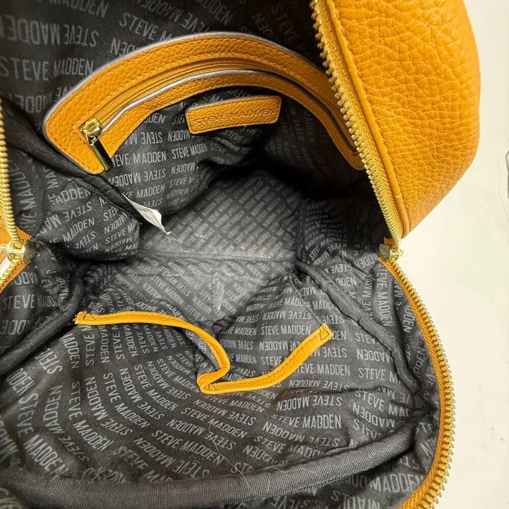 Steve Madden Mustard Yellow Faux Leather Embossed Logo Mini Backpack  Tassel